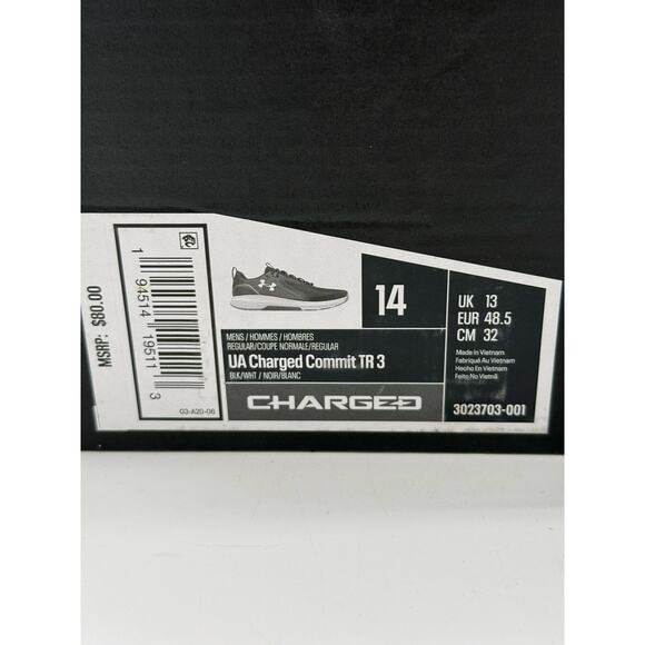 Under Armour UA Charged Commit TR 3 Black White Men Cross Training 3023703-001 - Picture 2 of 8